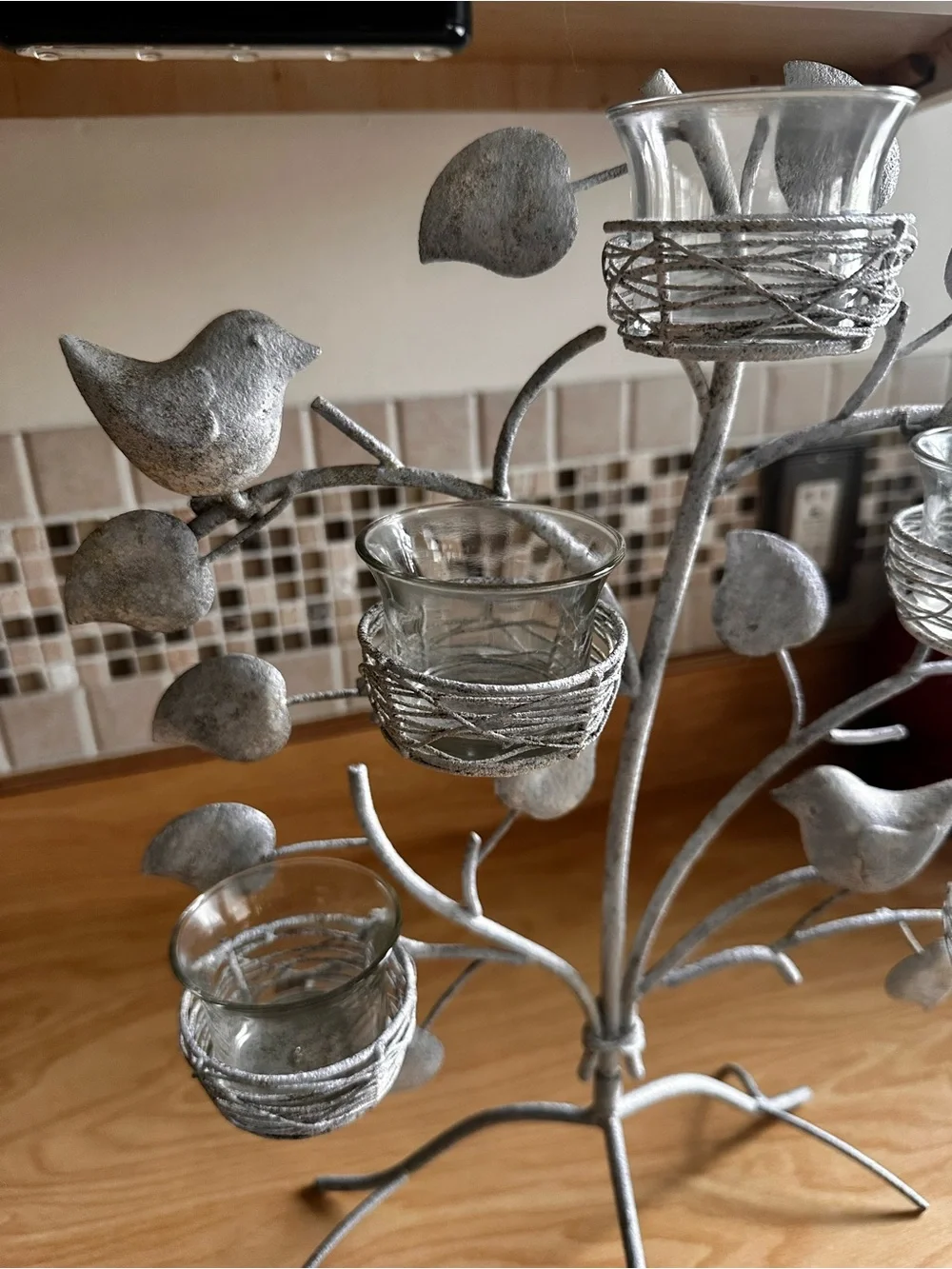 Metal Tree Votive Candle Holder with Glass Cups